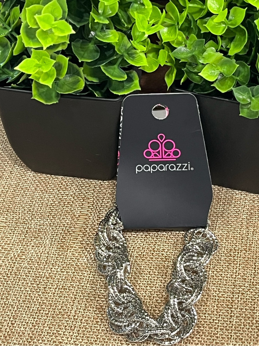 paparazzi Sparkling Silver Braided Statement bracelet